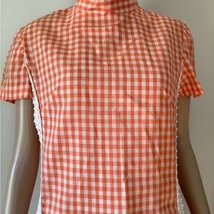 Vintage 50s 60s mod orange and white gingham short sleeve dress size small